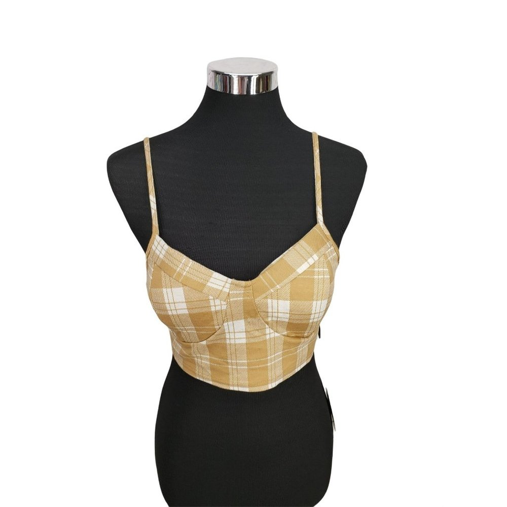 J For Justify Beige Knit Plaid Bustier Pullover Crop Tank Womens Top Size Medium